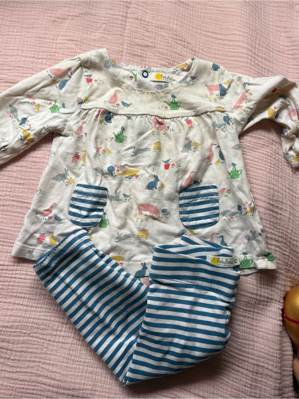 Baby Boden farm animals stripe set 6-12 months